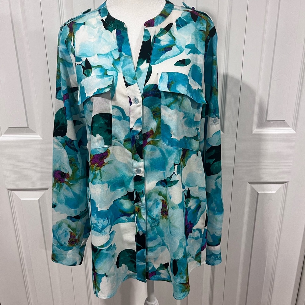 Calvin Klein Teal Button Down Blouse